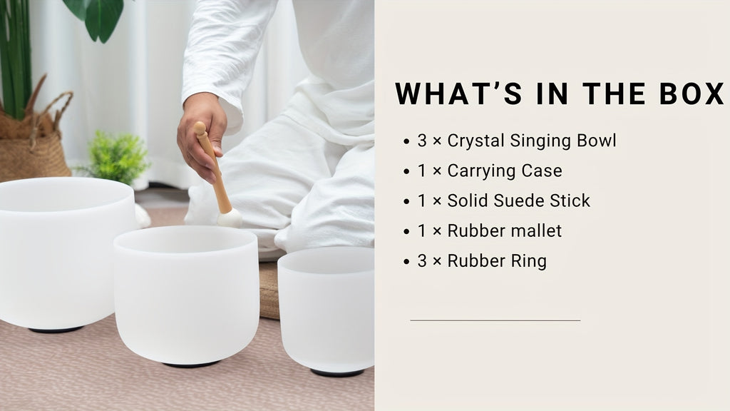 7-11Inch Quartz Crystal Singing Bowls Set of 3 Pure White for Mindfulness Meditation Yoga Sound Bowls with Case And Mallet