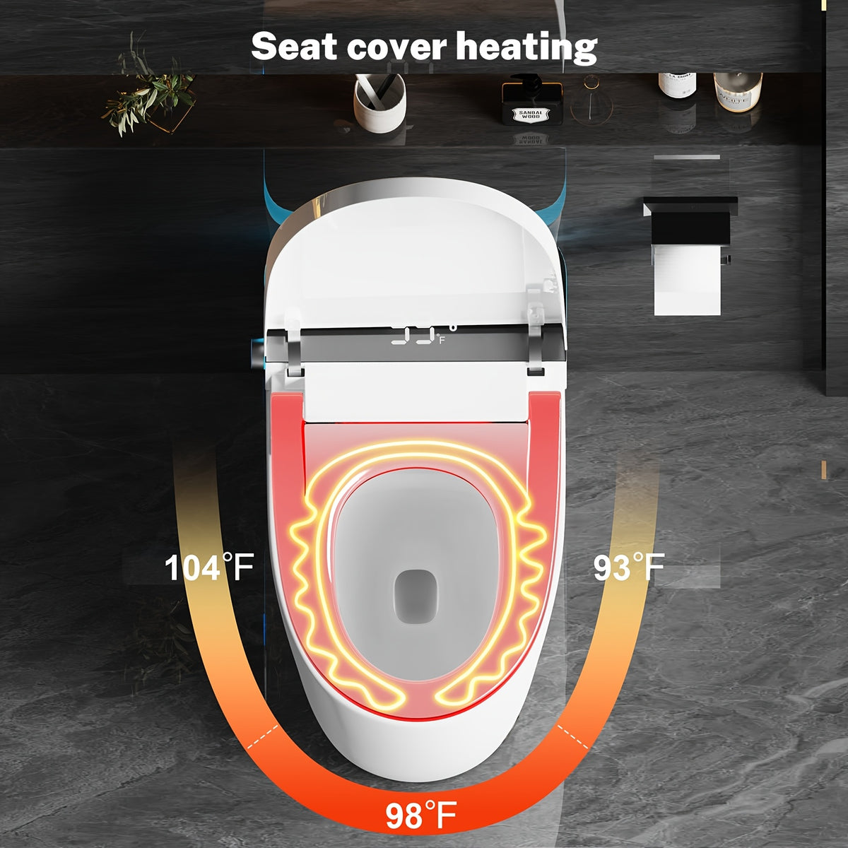Smart Toilet With Manual Flip Lid, Toilet With Adjustable Remote Control And Heated Seat And Night Light, Modern Tankless Toilet For Bathroom With Damping Jog, Drying And Foot Sensor Flush