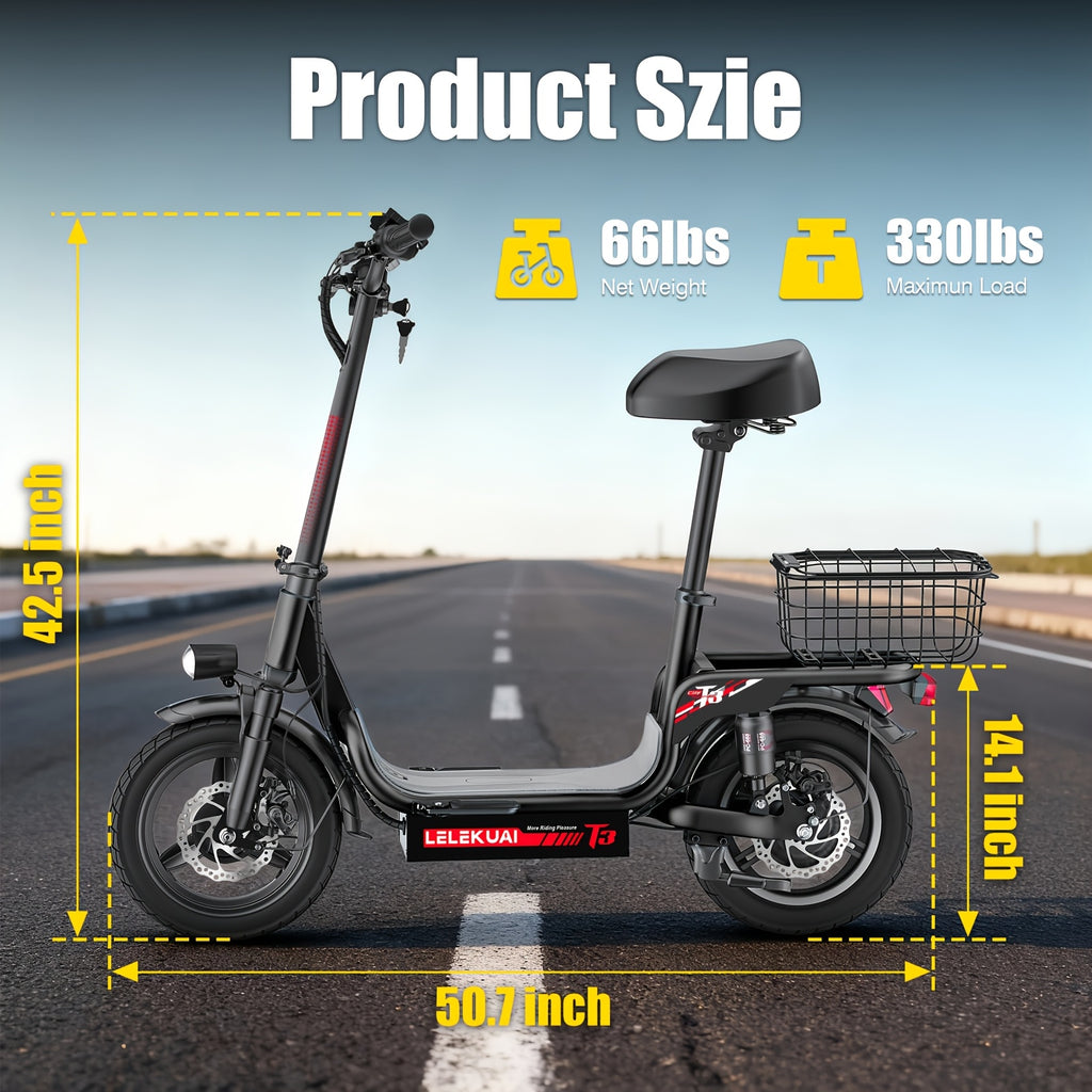 Urban Commuter Electric Scooter 560W Peak Motor 15-24.5MPH Max Speed 48V 10.4-15AH Battery 35Miles Range 330lbs Load Capacity Black City Commute Shopping Scooter For Urban Workers, Community Residents And Shoppers