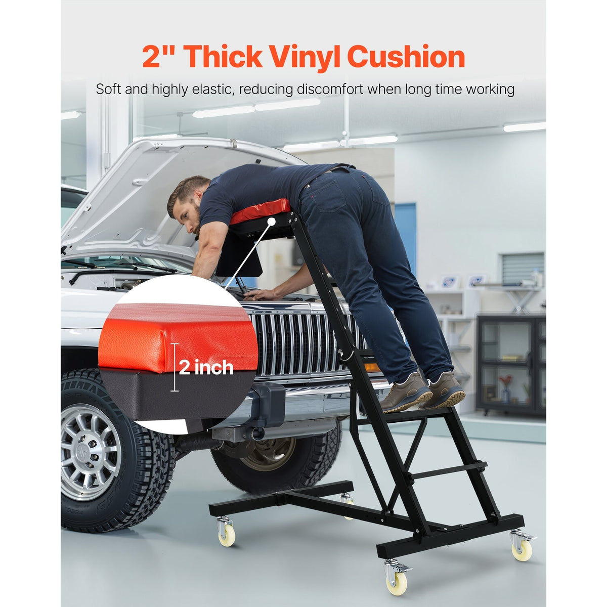 VEVOR Automotive Top Creeper, with Adjustable Height 49.6" to 75.6", 400 LBS Capacity High Creeper, 4 Swivel Caster Wheels, Heavy Duty Creeper for Auto Repair and Maintenance