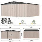 GUNJI Heavy-Duty 10X14 FT & 5X3 FT Metal Garden Shed With Double Hinged Large DoorSecure Tool Sheds & Backyard Organization For Outdoor Storage Solutions, Patio Storage, Garbage Can, Chicken Coop