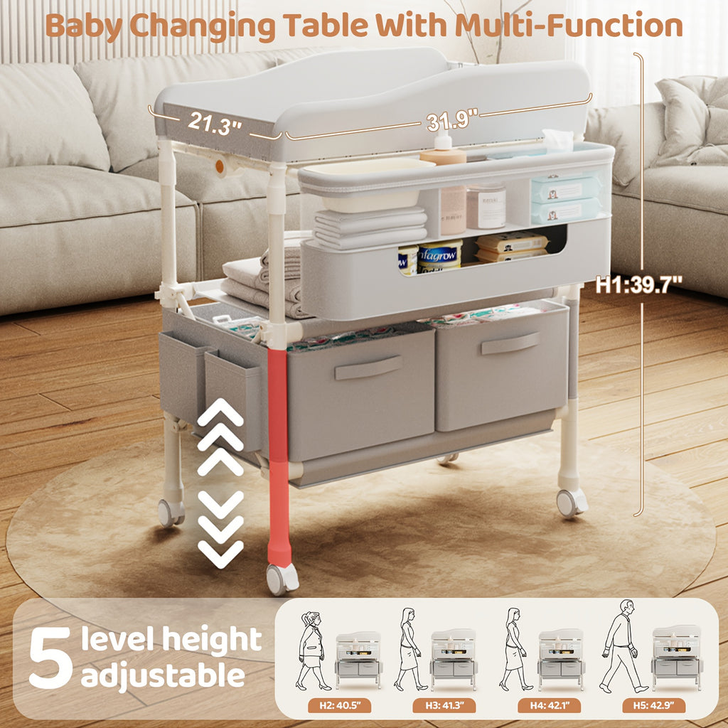 Portable Foldable Baby Changing Table with Wheels, Adjustable Height & Storage - Mobile Diaper Station for Nursery And Travel, Parenting Musthave, Compact Organizer, Spacesaving Design, Durable Plastic, Lightweight Construction, Wheeled Changing Pad, Trav