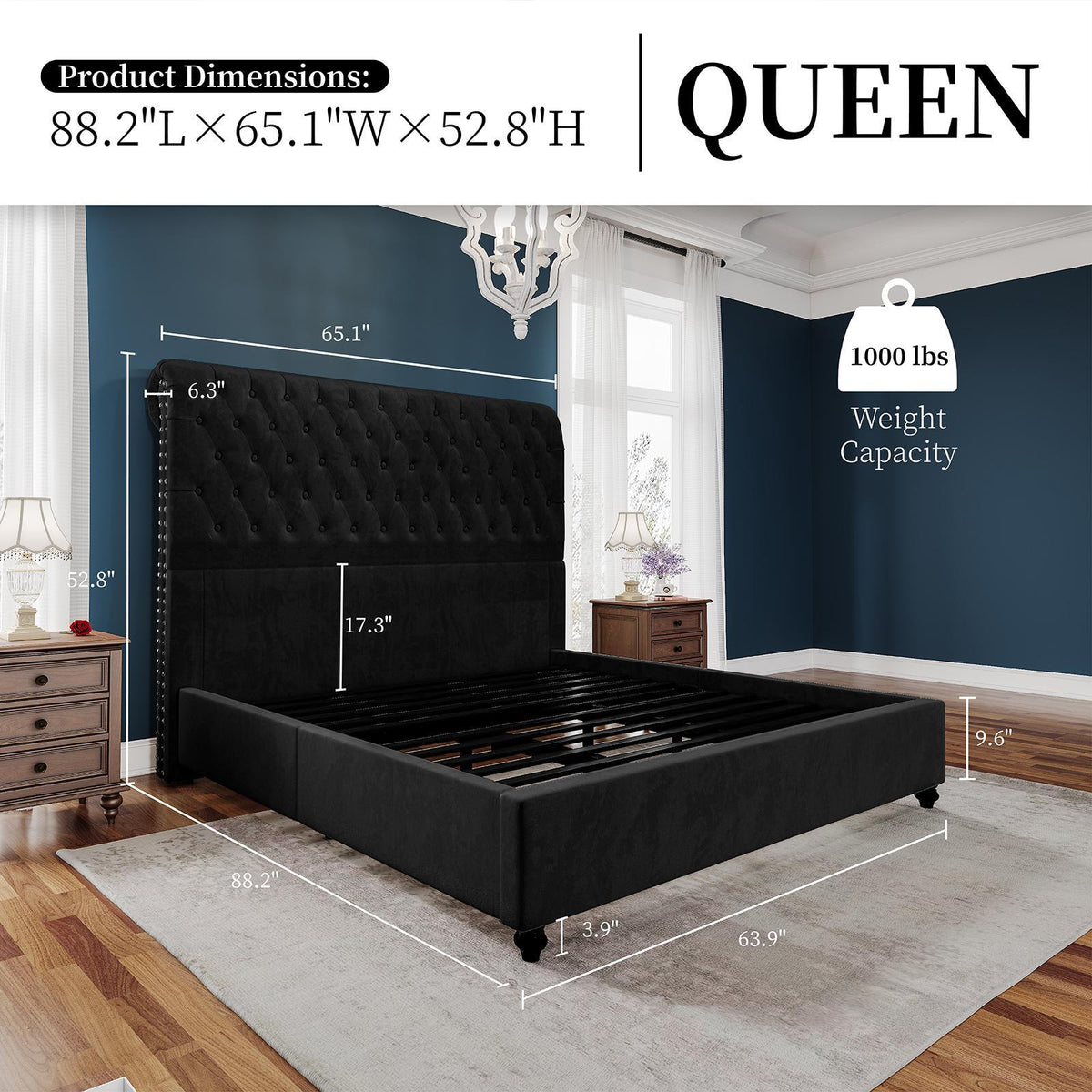 ALBOTT Upholstered Platform Bed Frame With 52.8 Inch Sleigh Headboard- Button Tufted Design, No Box Spring Required, Easy To Assemble