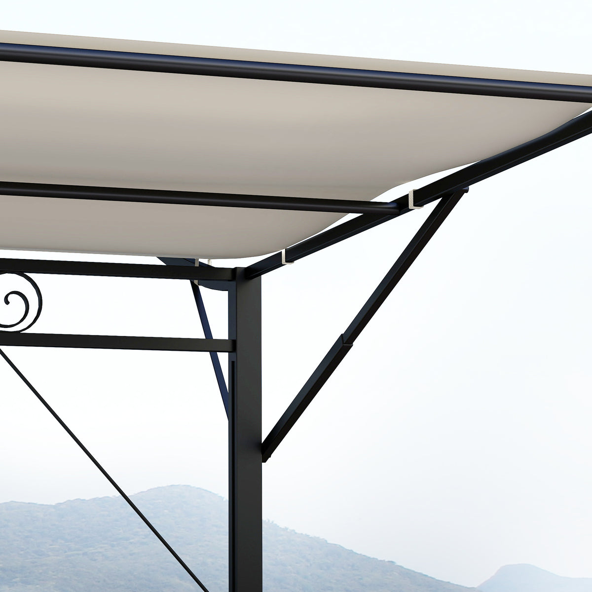 10' x 8' Outdoor Pergola and Patio Gazebo, Extendable Side Awning, Sun Shade Shelter for Garden, Camper, Deck, Doors and Windows, Cream White