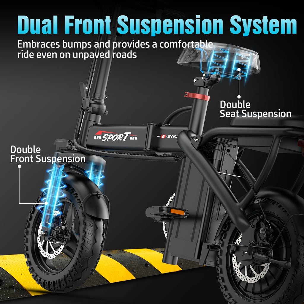 500W 20 Miles Per Hour Foldable Electric Bike For Adults, 48V 6Ah Removable Battery, 14" Ebike, Electric Mini Bike, The Range Is 30 Miles
