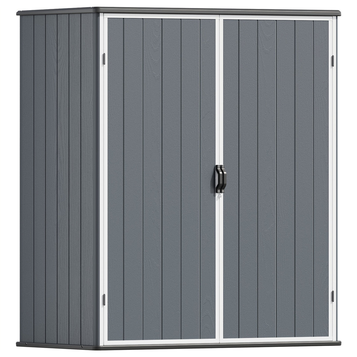GUNJI 5 X 3 FT Plastic Outdoor Storage Shed, Resin Waterproof Cabinet With Stable Roof And Lockable Doors For Patio Furniture, Pool Accessories And Tools, Available In Four Sizes