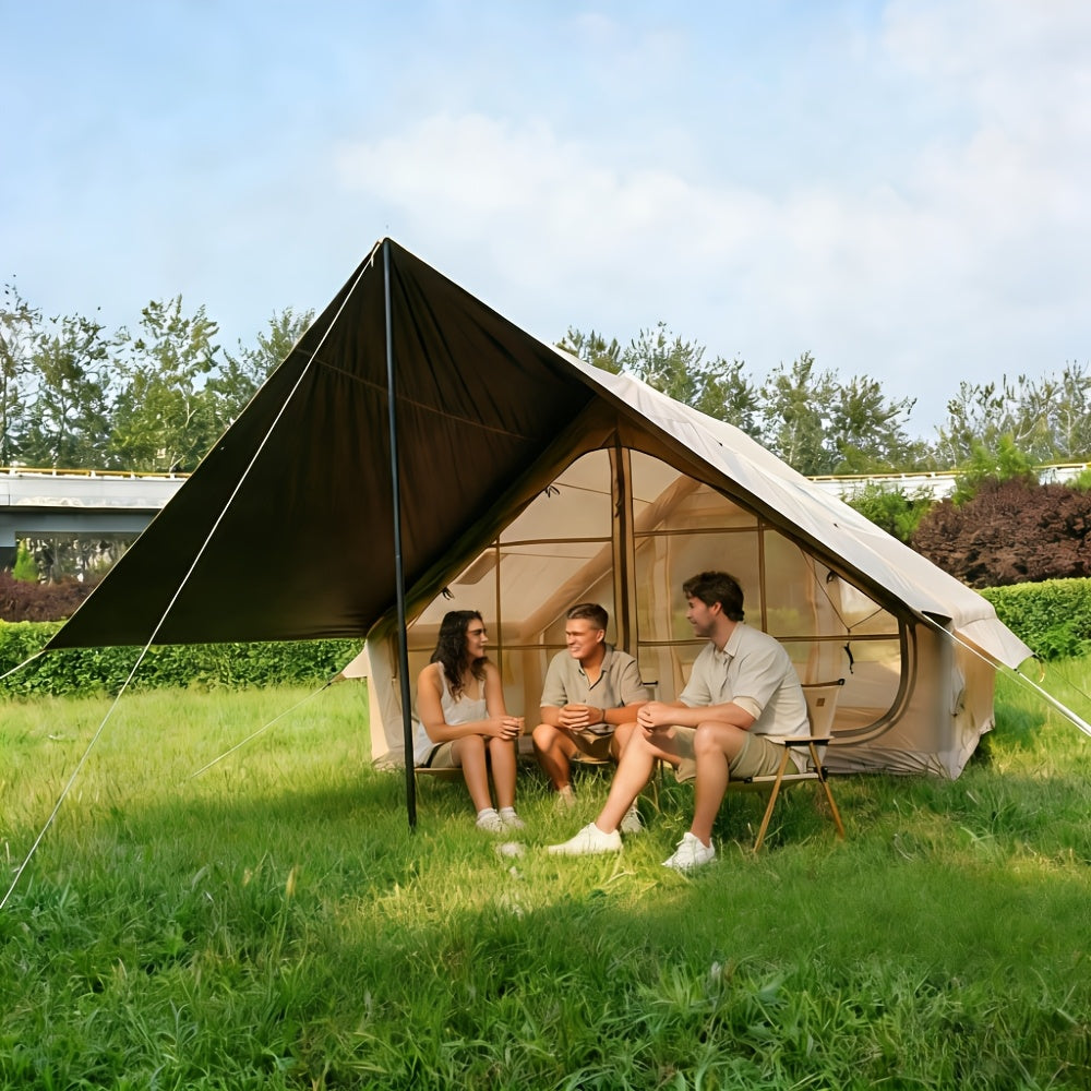 Inflatable Camping Tent（Optional: Skylight, Stove Jack） for 4-6 Person,4 Season Camping Tent, Large Luxury Air Tent with Manual Pump, Easy Setup Portable Glamping House, High Quality Windproof Family Outdoor Shelter Best Valentine's Day Gifts
