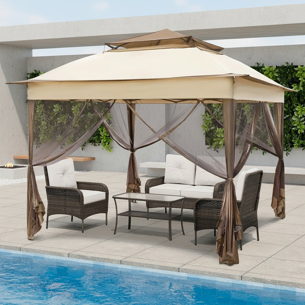 11x11 Instant Pop-Up Gazebo Tent with Mosquito Netting Suitable for Outdoor, Portable Canopy for Camping, Picnic, Backyard, Poolside - Setup, No Assembly Required, Lightweight Frame & Netted Walls for