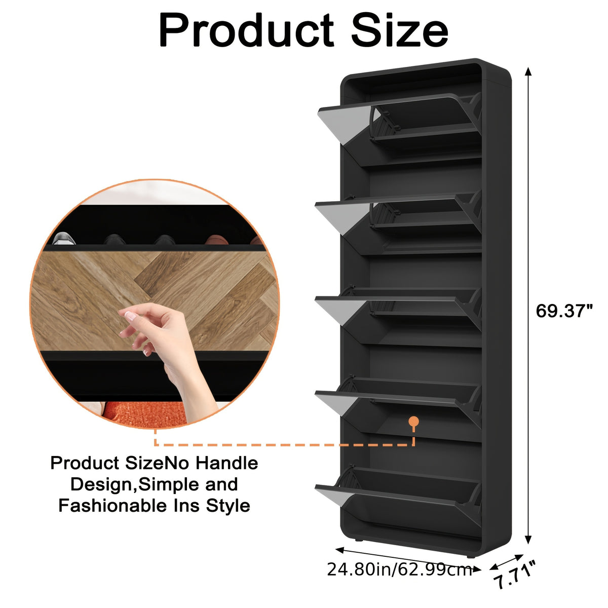 Organizedlife 1Set Shoe Storage Cabinet For Entryway, 5 Tiers Full Length Mirror Shoe Organizer, Wooden Narrow Shoe Closet, Black Shoe Cabinet Shoe Rack For Front Door Entrance, Outdoor