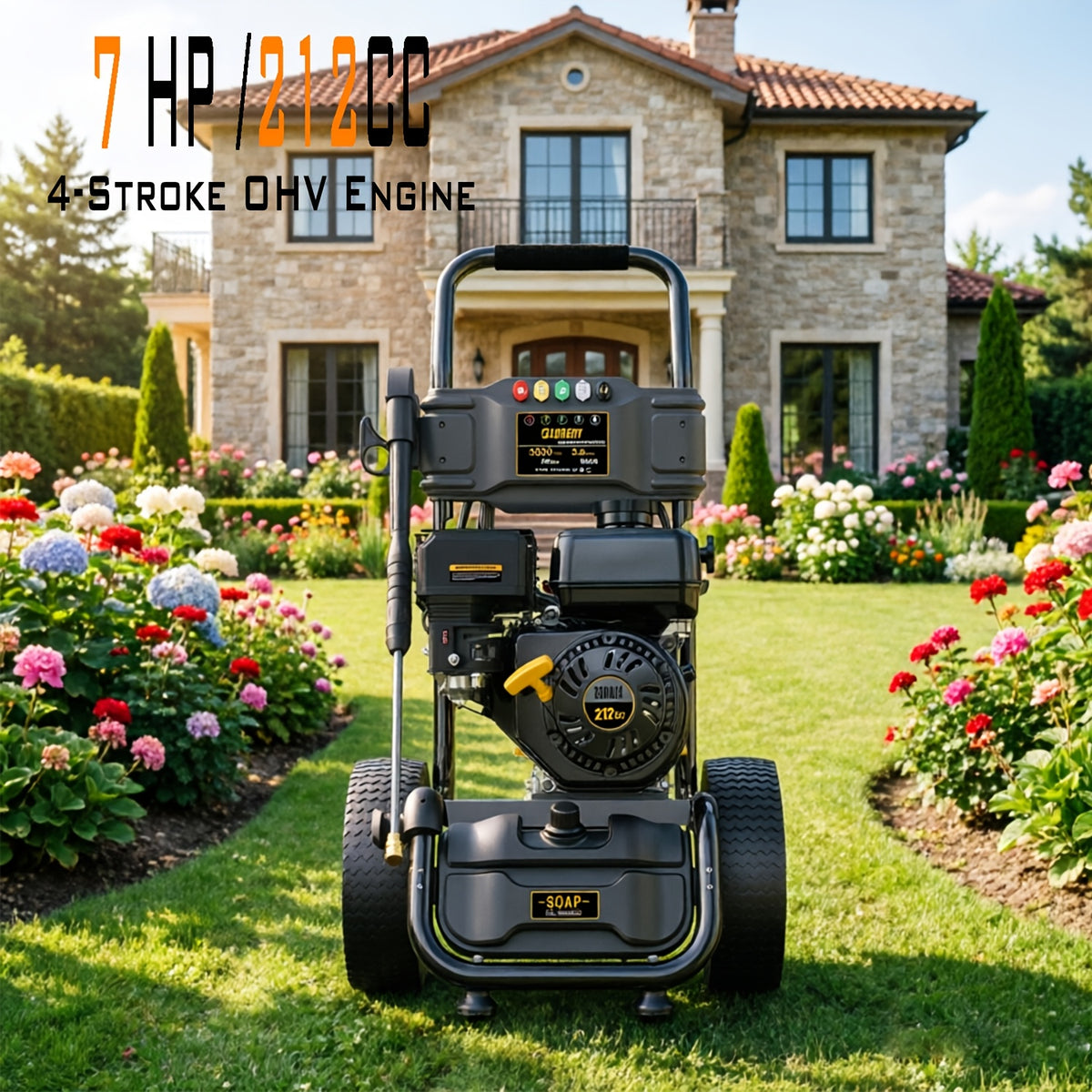 BLUBERY 3500 PSI Cold Water Gas Pressure Washer, 2.6 GPM Pressure Washer, 30Ft Pressure Hose, Black, Without Battery