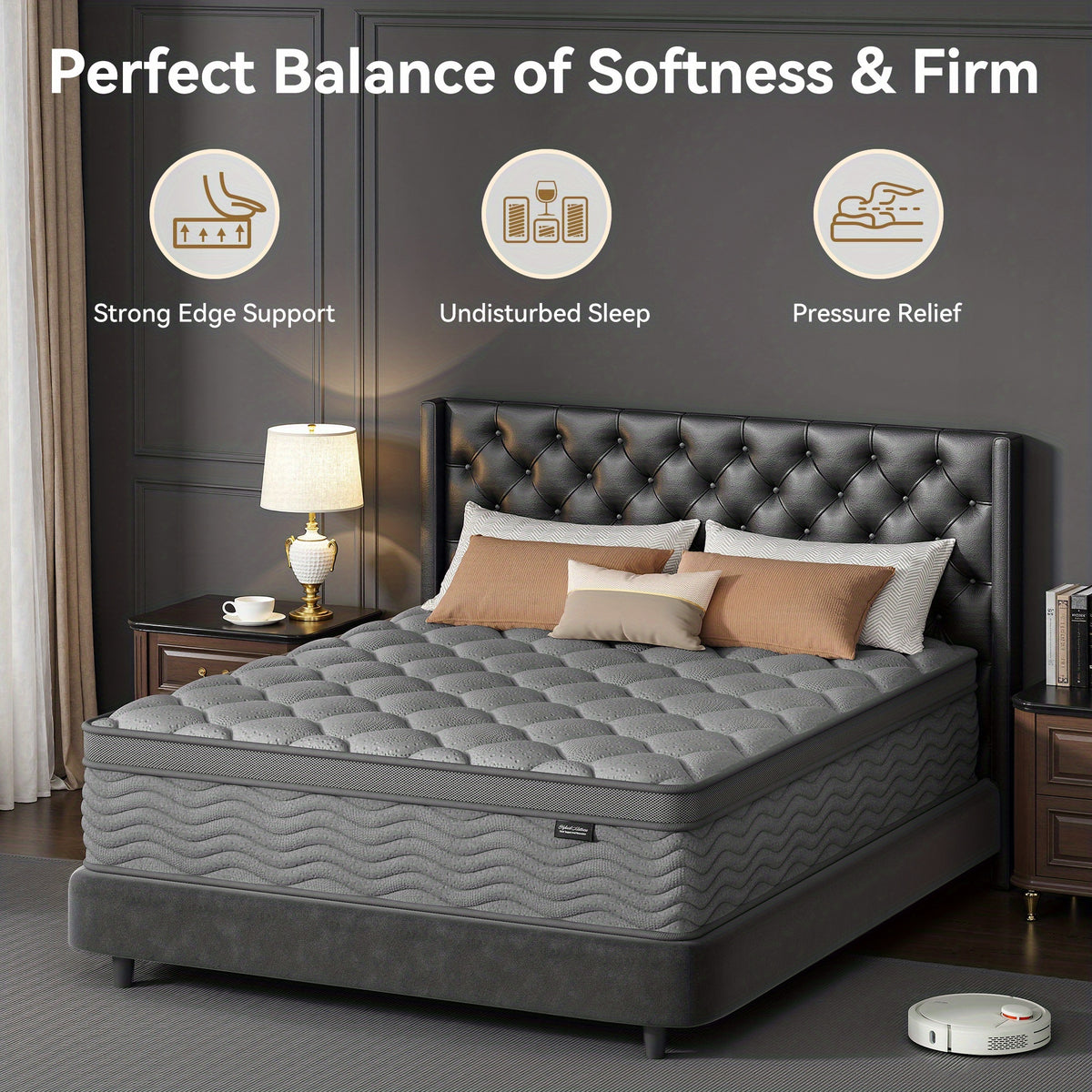 8/10/12 Inch Mattress in Twin, Full, Queen, And King Sizes - Ergonomically Designed, Medium Firm Hybrid Mattress, Offering Luxurious Comfort with Pocket Springs, Grey Quilted Cover, Bed Mattresses