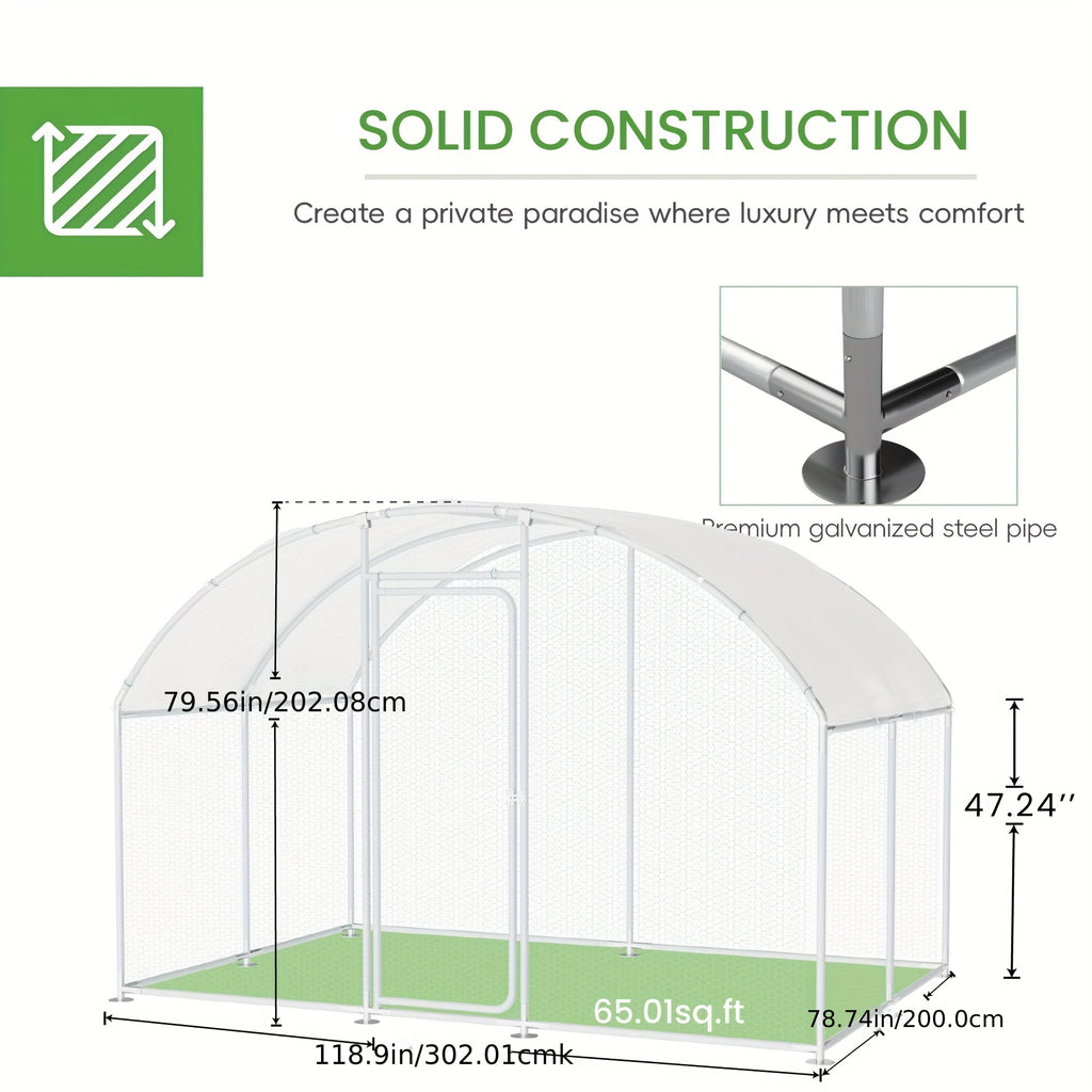 Large Metal Chicken Coops For 20 Chickens Runs For Yard With Waterproof Cover Walk-in Chicken Pen 10'Lx6.6'Wx6.6'H Outdoor Backyard Farm Use Round Roof Poultry Coop For Yard Garden With Waterproof Anti-UV Cover For Hens, Ducks, Rabbits