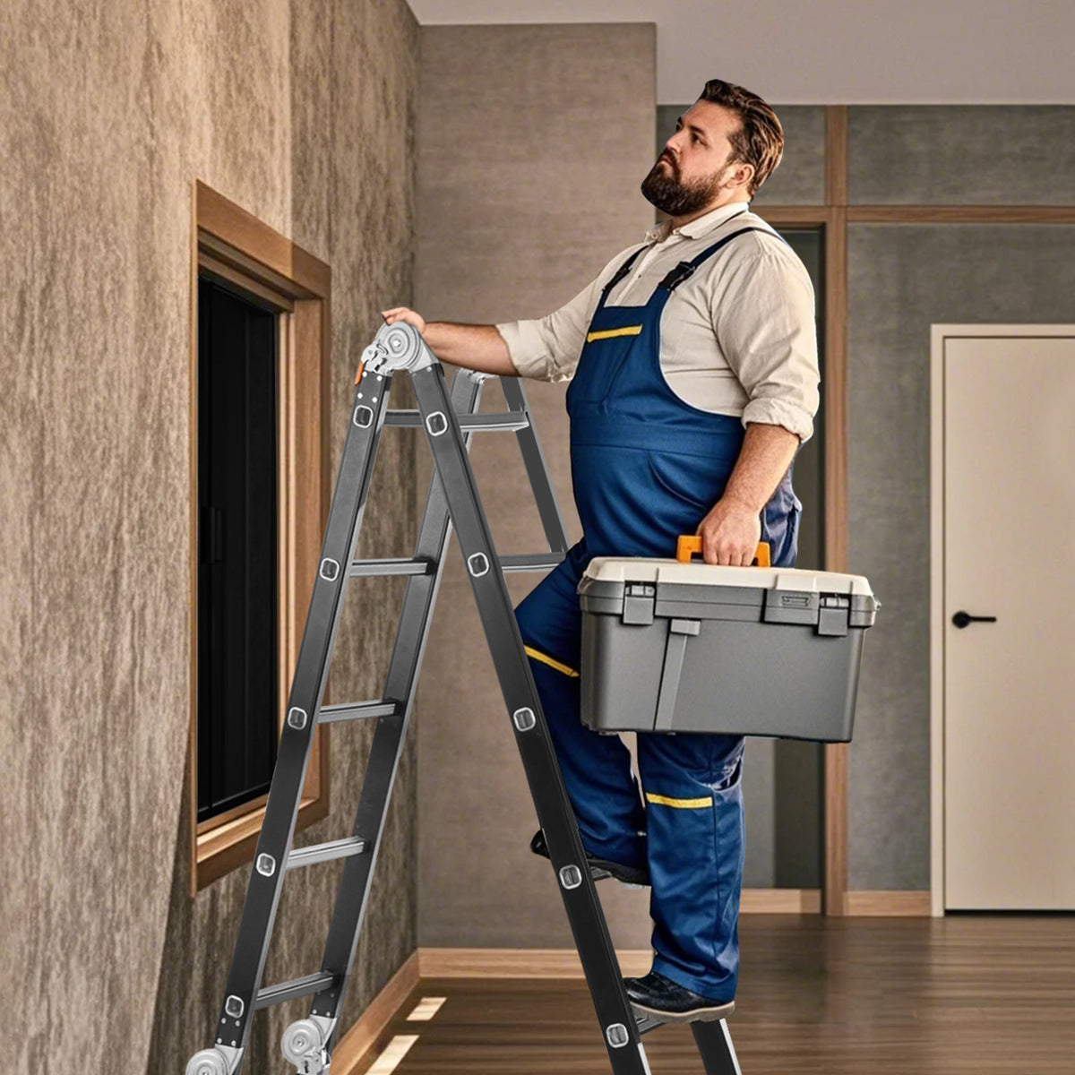 VEVOR Multi-Purpose Folding Ladder 7-in-1 3/4/5 Step 15.5ft with Scaffolding Plank/No accessories