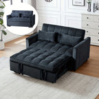 54Inch Black Velvet 3 in 1 Convertible Sleeper Sofa Bed, Futon Couches for Living Room with Side Pocket | Adjustable Backrest | Velvet Fabric | Pull Out Couch | Love-Seat Sofa | Sectional Sofa Bed | 2-Seat Sofa Bed