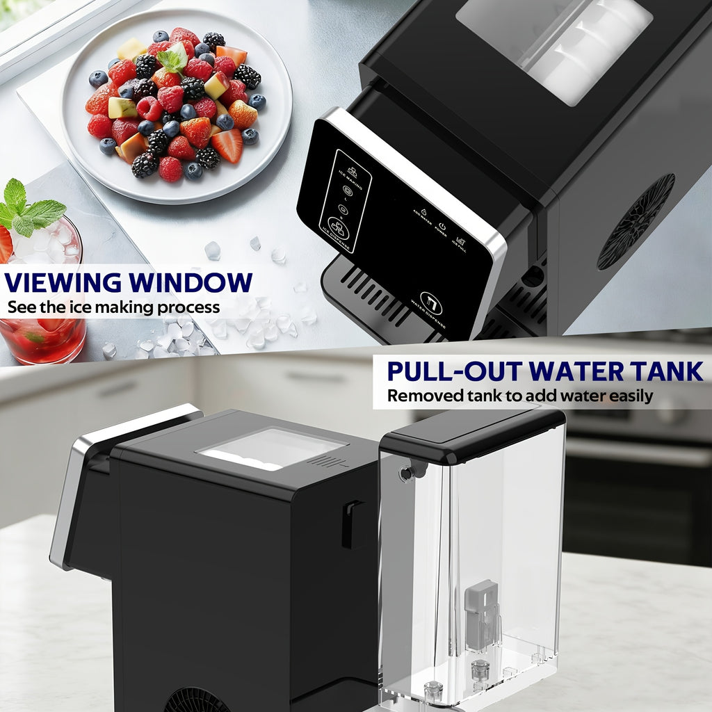 [Portable Ice Maker] Advwin 2-in-1 Ice Maker With Water Dispenser, Nugget & Bullet Ice Maker Countertop, 33 Lbs/24H, Ice Ready In 6 Minutes, 3.5L Water Tank, One-Touch Operation, Portable For Home Kitchen & Office