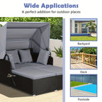 COSTWAY Patio Rattan Daybed Lounge Retractable Top Canopy Side Tables Cushions Gray.