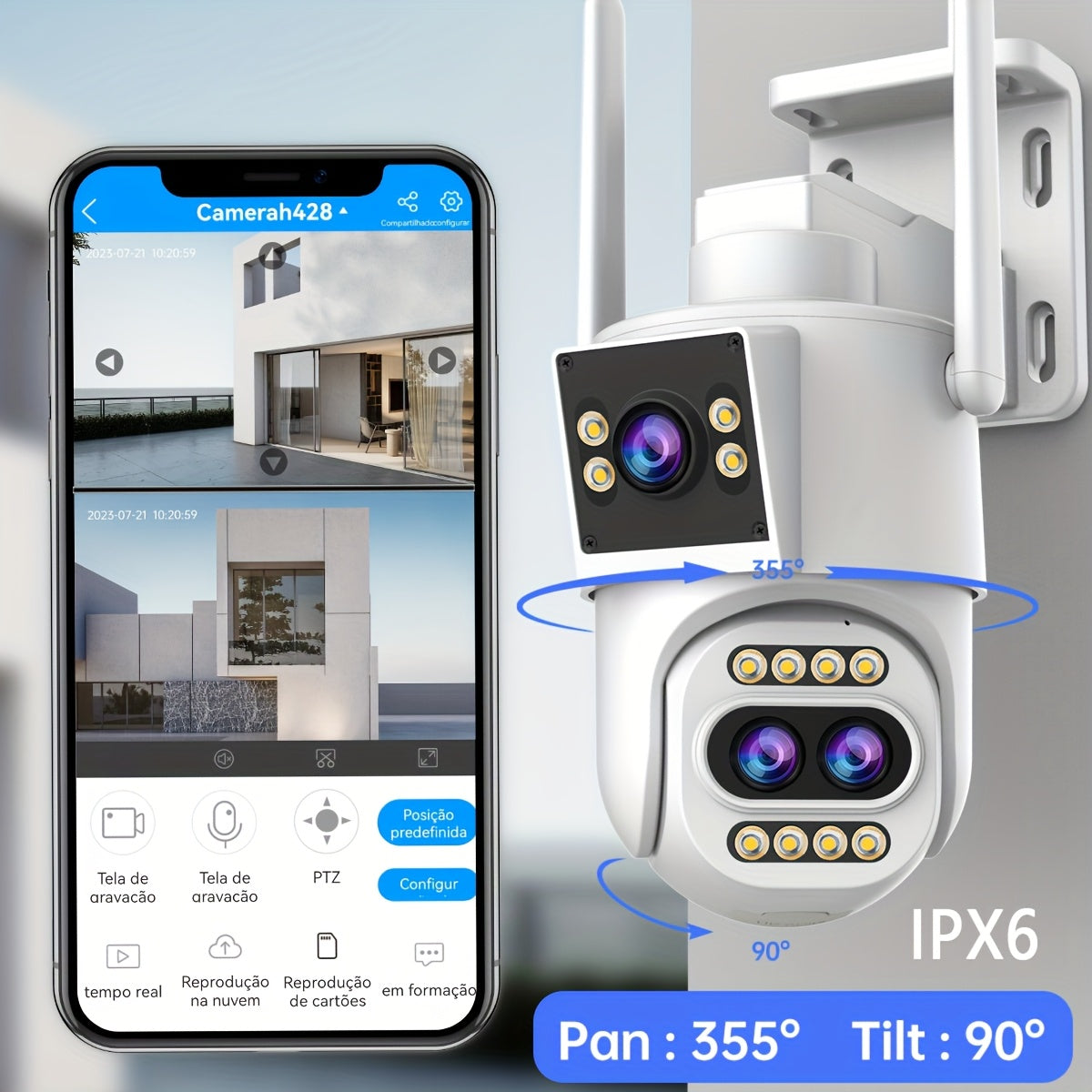Full HD Wifi Security Camera, 10X Optical Zoom, PTZ with 3 Lenses, IPX6, App Control, Color Night Vision, Two-Way Audio, Motion Detection And Automatic Tracking, Home Security Sound Alarm, Remote Monitoring/ Smart Security Equipment