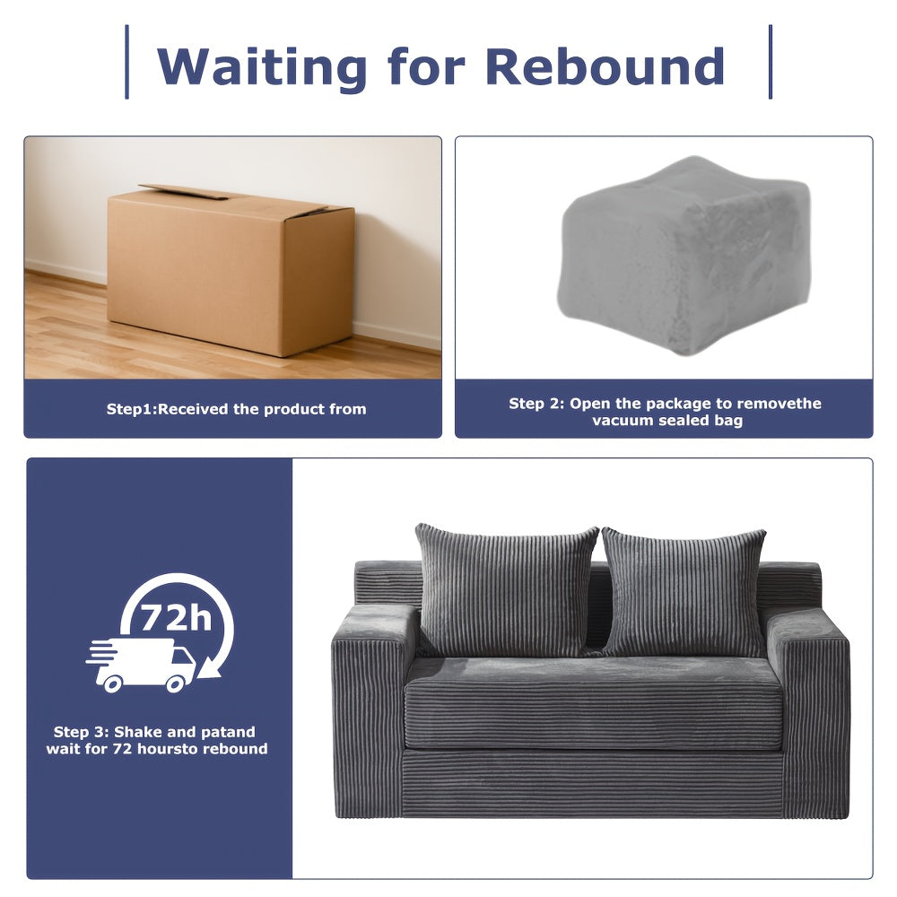 Convertible Sofa Bed, 3in 1 Loveseat Folding Couch Bed Foldable - Boneless Couch & Floor Futon Sleeper, Corduroy Pull Out Sofa Bed with 4 Pillows for Living Room