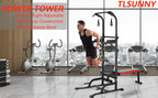 Power Tower With Bench Height Adjustable Pull Up Bar Stand Dip Station With Folding Weight Bench And 4 Ropes, 400lbs, For Home And Gym