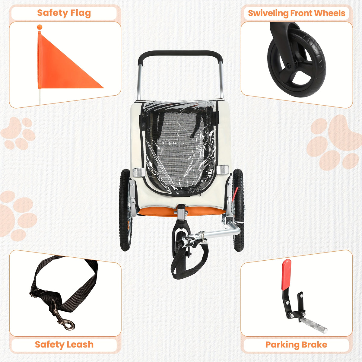2in 1 Pet Bicycle Trailer with A 6" Stroller Wheel Suitable for Small And Medium Dogs, Carrier Up to 66 LBS, Easy Folding Cart Frame, Quick Release Wheel, Universal Bicycle Coupler