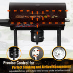 Charcoal BBQ Grills Outdoor - Barrel Charcoal Grill with Offset Smoker(Model: L)/ Outdoor BBQ Grill with Side Table(Model:M/XL-A/XL-C)for Backyard, Patio, Parties, Camping, Outdoor Cooking, Large Event Gathering, Black