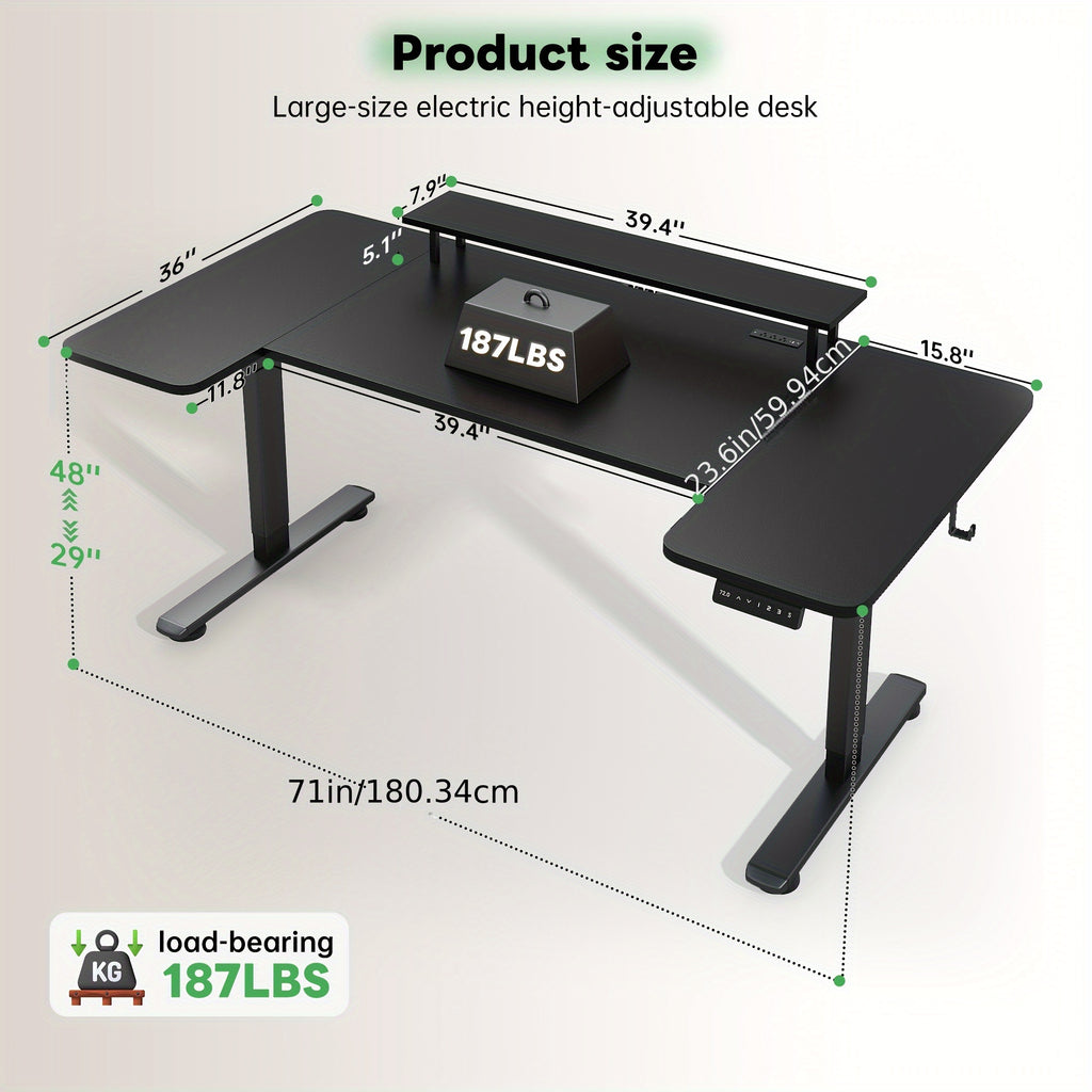 71 X 36 Standing Desk Electric Adjustable Height Desks, Home Office Desks with Cable Management, Monitor Stand, 2 Hooks, 5 Power Outlets, 3 Memory Adjustable Height Computer Desk