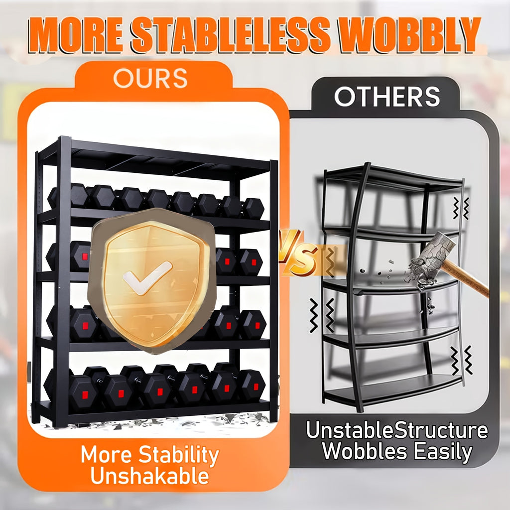 Garage Shelving Heavy Duty, 5-Tier Industrial Shelving Unit with Hooks, Adjustable Storage Shelves for Garage, Basement, Warehouse, Utility Shelves