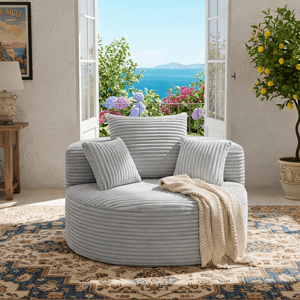 46.5 Inch Corduroy Cloud Lounge Sofa, Single Sofa with High-Density Foam Filling, Soft Round Accent Seat, Modular Cloud Sofa, Plush Corduroy Fabric, No Assembly Required, for Living Room, Bedroom, Reading Nook, Free Delivery