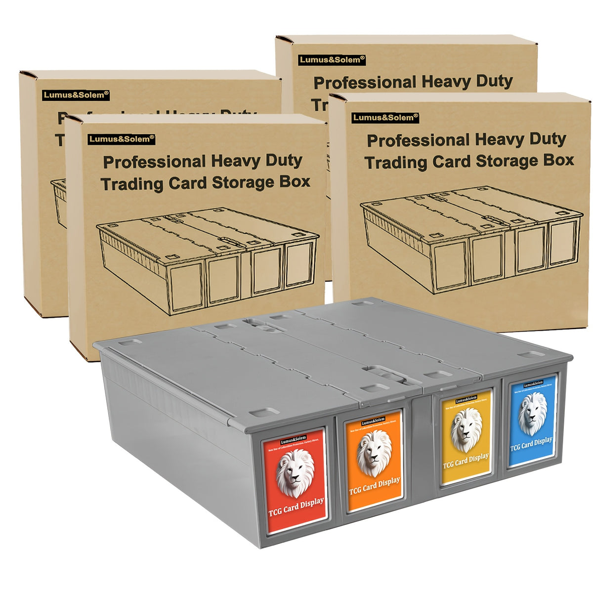 Collectible Card Box (4pcs, Black) Holds 3200 Cards Each Includes 8 Dividers And 8 Top Hard Sleeves Per Card Storage Box for PTCG & Sports Cards