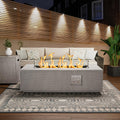 1pc 42 Inch Rectangular Propane Fire Pit Table 50, 000 BTU, Outdoor Gas Firepit With Lid, Blue Fire Glass & Glass Wind Guard, RGB/Warming Light, Includes Rain Cover For Patio, Backyard Deck (Black/Grey/Light Grey)