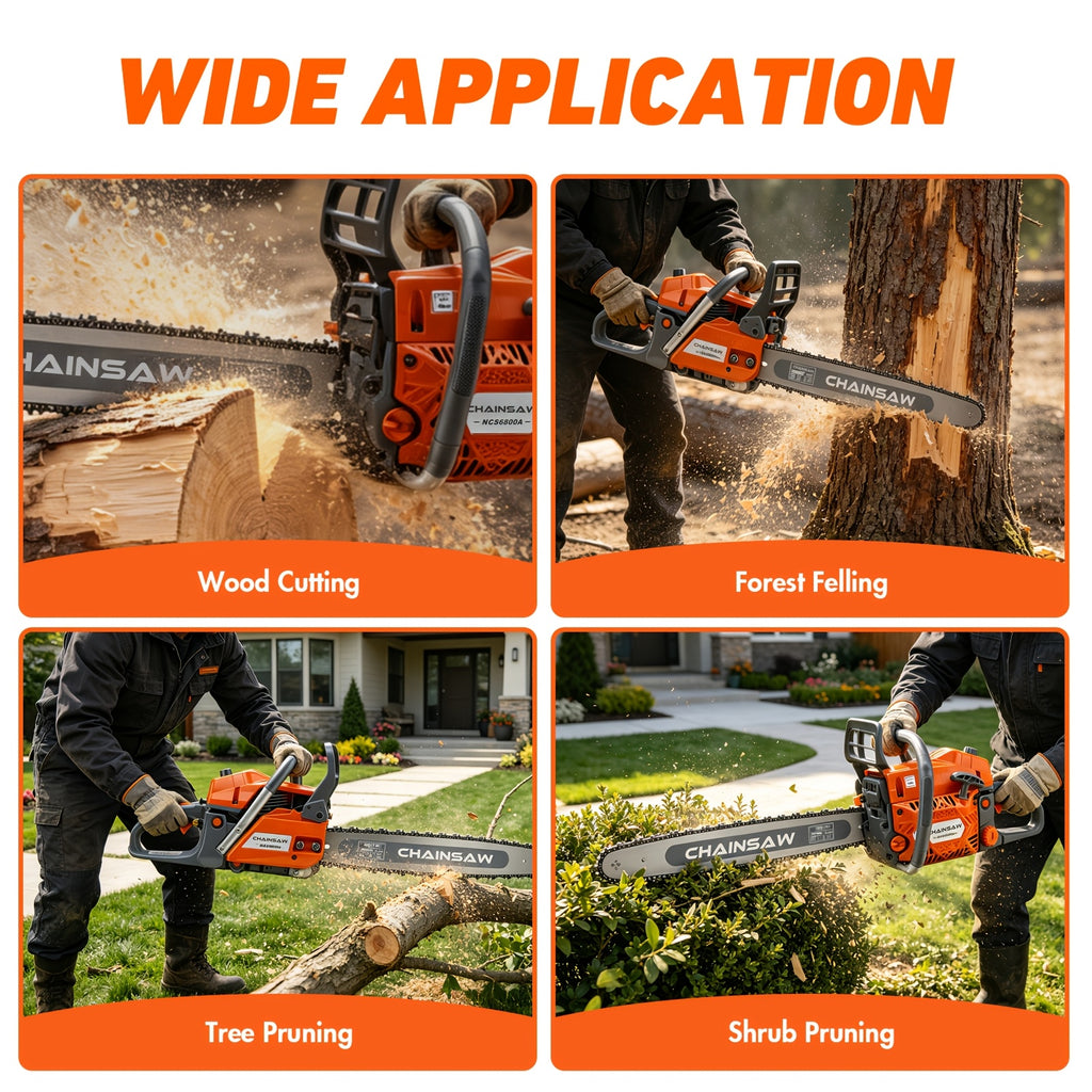 Neotec 68CC 2-Cycle Top Handle Gas Powered Chainsaw Equipped With 24-inch + 22-inch Guide Plates Handheld Cordless Chain Saw For Tree Wood Cutting