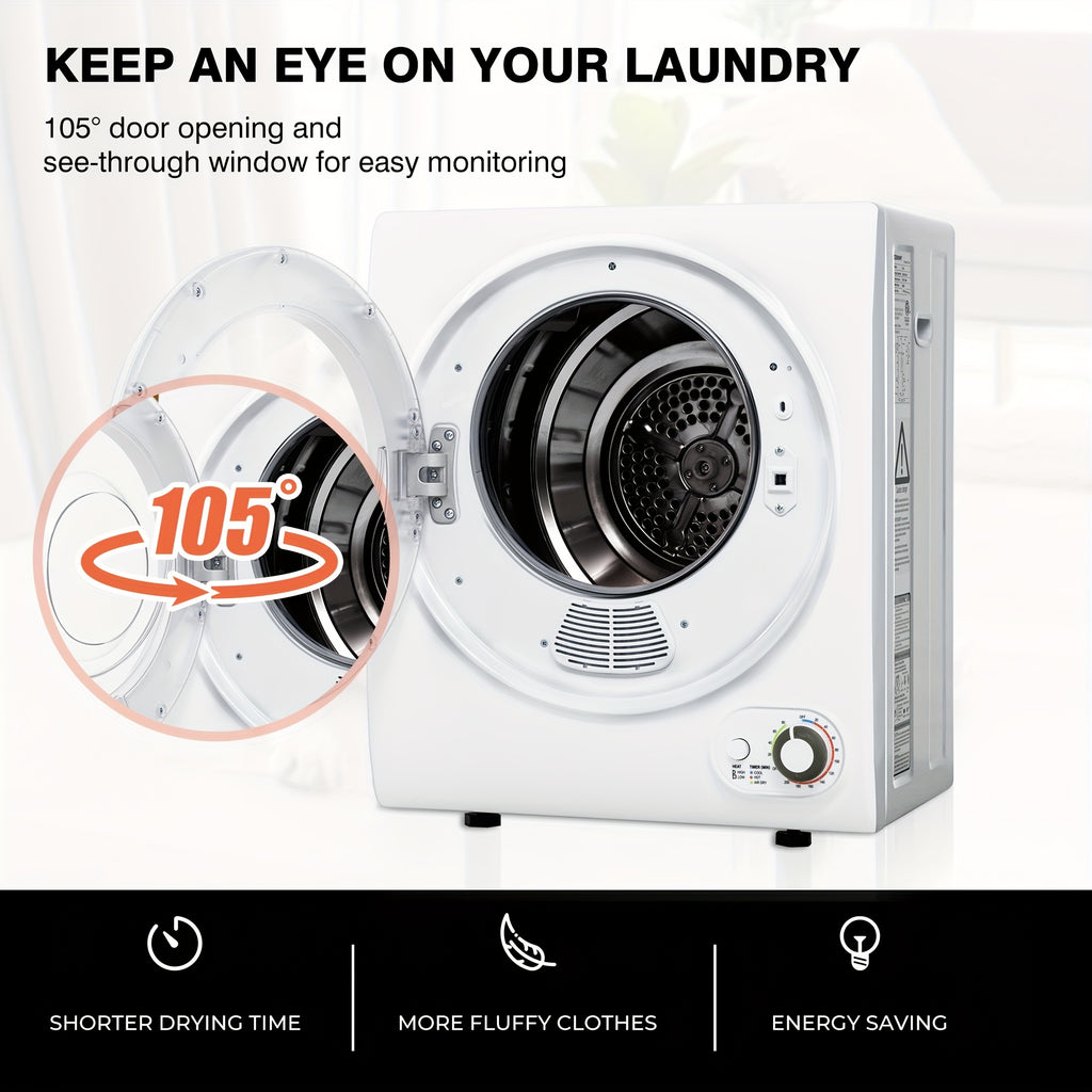 [Portable Dryer For Apartments] Compact Dryer 1.5/1.8/2.65 Cu. Ft. Portable Clothes Dryers With Exhaust Duct With Stainless Steel Liner Four Function Small Dryer Machine, Suitable For Apartments, Dorm, RVs, White