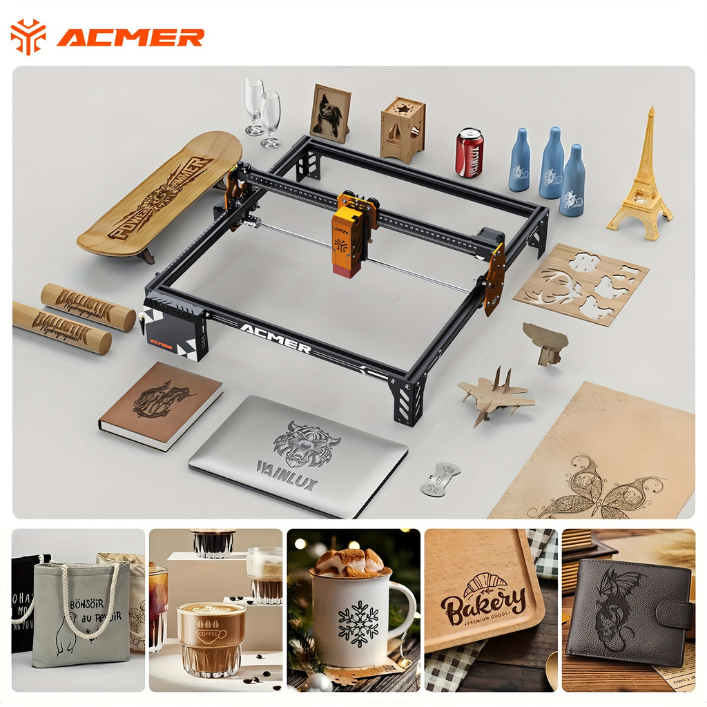 ACMER Laser Engraving Machine, 380x370mm Large Engraving Area, Supports Mobile APP Control, Compatible with Lightburn/LaserGRBL Systems, POM Pulley for Noise Reduction, Can Engrave Wood,, Non-reflective Coatings, Etc., a Practical Engraving Tool