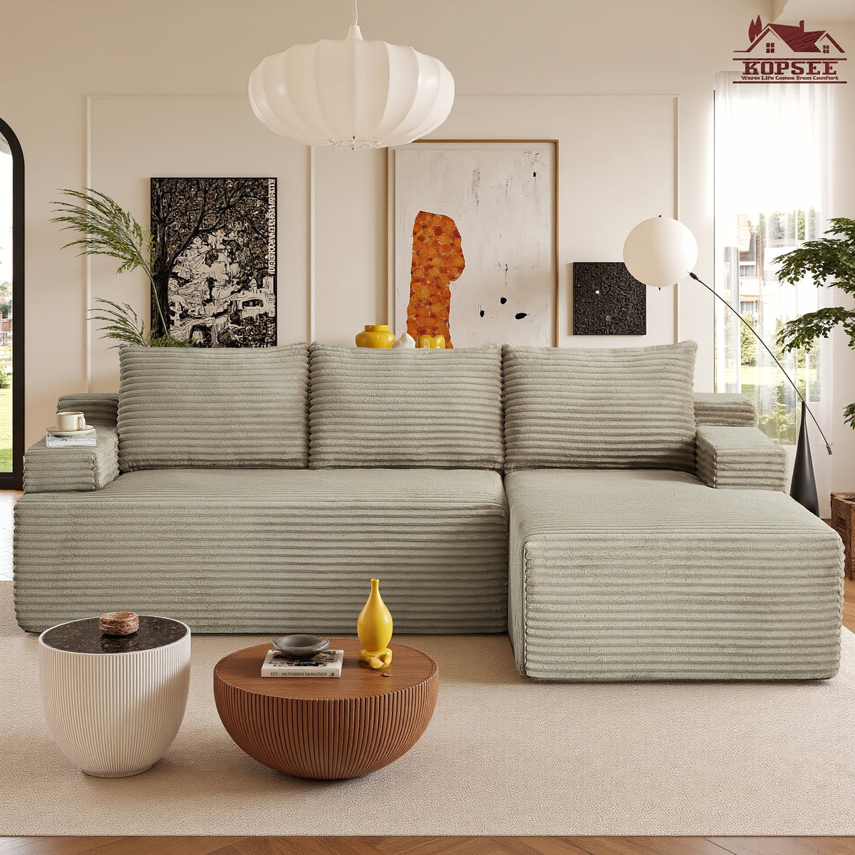 KOPSEE 96" Sectional Sofas for Living Room Cloud Couch Sofa with L-Shape Upholstered Boneless Couches Modern Modular Sectional Sofa with Chaise