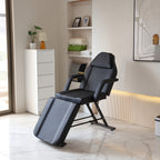Beauty Bed with Stool Massage Table with Head Cushion 3-Section Adjustable Beauty Bed Professional Tattoo SPA Salon Chair (Black)