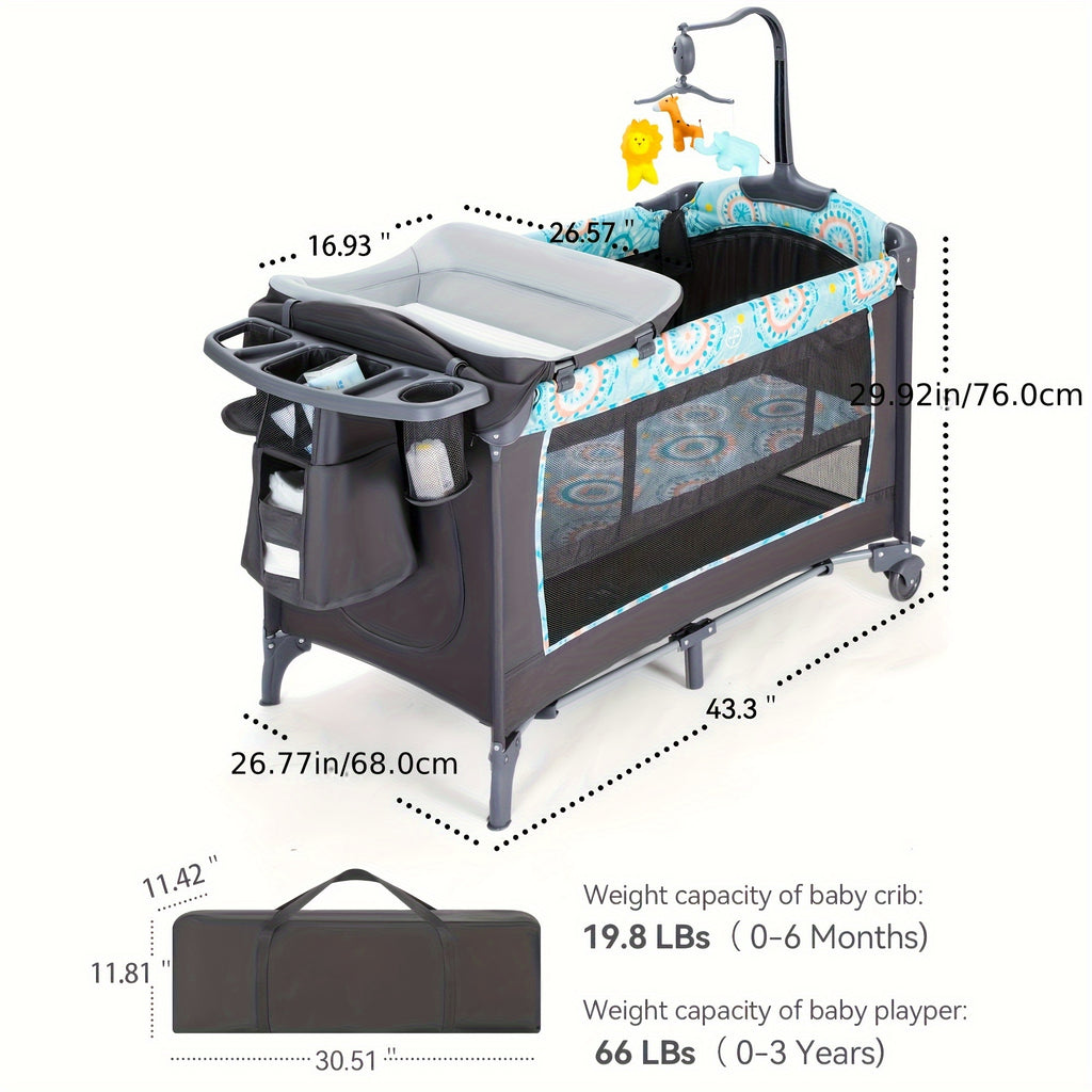 The 5-in-1 Portable Baby Bassinet With Side Bed Features A Detachable Changing Table, Mattress, Storage Shelf, Music Player, And Three Height Settings, Providing A Spacious Playpen For Baby. A Great Birthday Gift.Approx. 29.1 Lbs (max Rec. 19 Lbs)