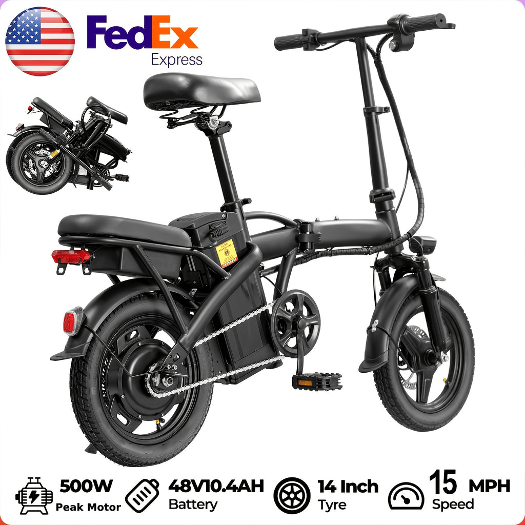 14 Inch Folding Electric Bikefor Adults And Teens, 500W Peak Motor, Top Speed 15-24MPH, Portable Foldable Commuter Bicycle For Urban Travel