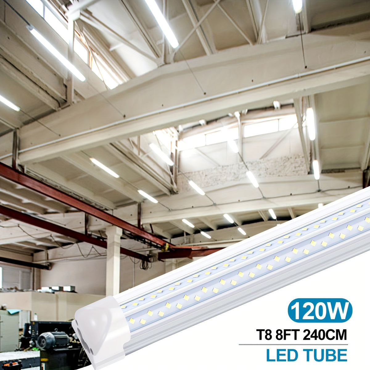 6pcs/lot T8 8ft Integrated LED Tube Light Bulbs 6000K, 120W 8Foot 96 Inch LED Shop Light Fixtures, V Shaped 4 Row Bulbs 2835 LED Chips, 14400lm High Brightness, for Warehouse Ceiling Garage Office Factory, AC 85-277V