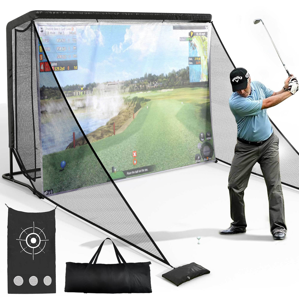 Cozerex 10X7Ft Golf Hitting Net Featuring a Sturdy Steel Frame, This Spacious Golf Driving Net Includes Side Nets to Catch Stray Balls, And Comes with a Simulator Cloth to Enhance Your Skills, Suitable for Backyard, Indoor, And Outdoor Use