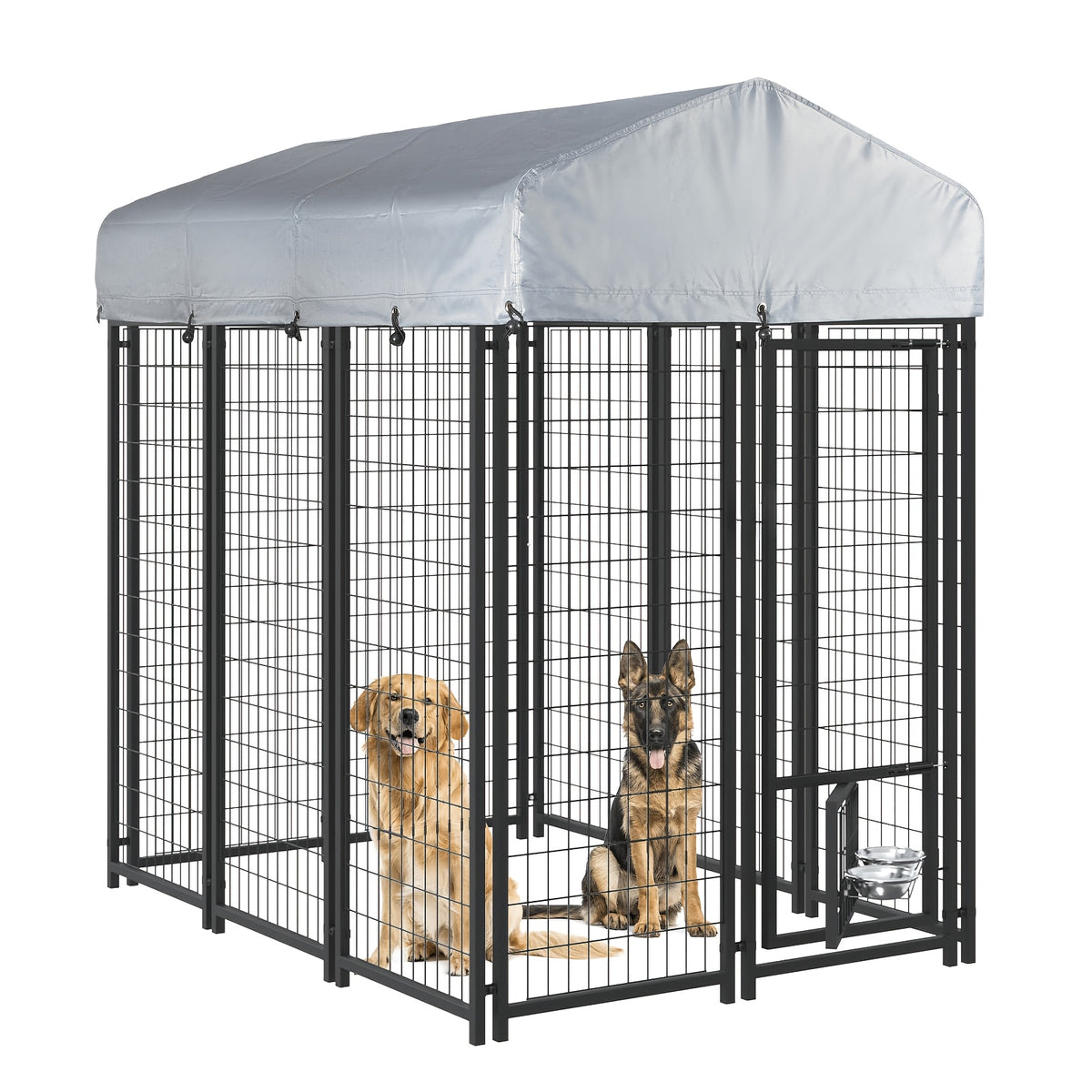 Outdoor Dog Kennel for Large Dogs, Heavy-duty Welded Wire Steel Dog Playpen Fence with Secure Lock, Rotating Dog Bow, Pet Run with UV-Resistant
