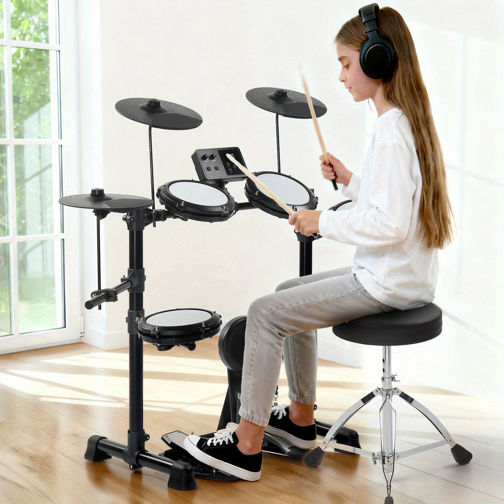 [Portable Electric Drum Kit] Glarry Electric Drum Set With Quiet Mesh Pads & Cymbals - 150-Sound Drum Module, Headphones/Drumsticks Included Suitable For Beginners, Portable Electric Drum Kit For Practice, Birthday Gift For &, No Box/