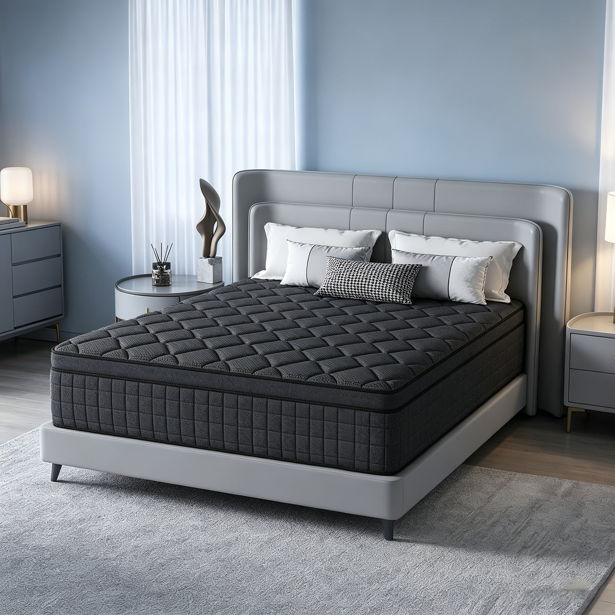 8/10/12/14 Inch Hybrid Mattress, Twin Full Queen King Sizes. Memory Foam with Independent Pocket Springs, Fiberglass-free, Odorless & Breathable, Medium Firm. Lumbar And Edge Support, Perfect for Home, Apartments And Hotels, Compressed Boxed.8/10in