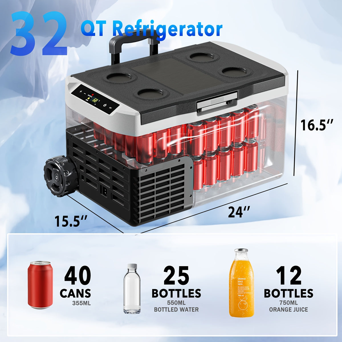 Upgraded 10/32/43 QT Portable Compressor Fridge Freezer, 15 Mins Quick Cooling, ECO & MAX Dual Modes, 3-Level Battery Protection, Ideal for Camping RV Home Use