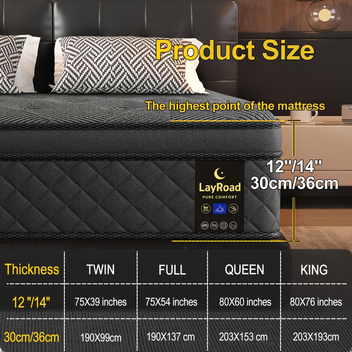 Queen Mattress 12/14 Inch Twin, Full, Queen, King Size, Mattress Memony Foam And Spring, Medium Firm Mattress for Cooling, Pressure Relief, Edge Support & Motion Isolation Boxed
