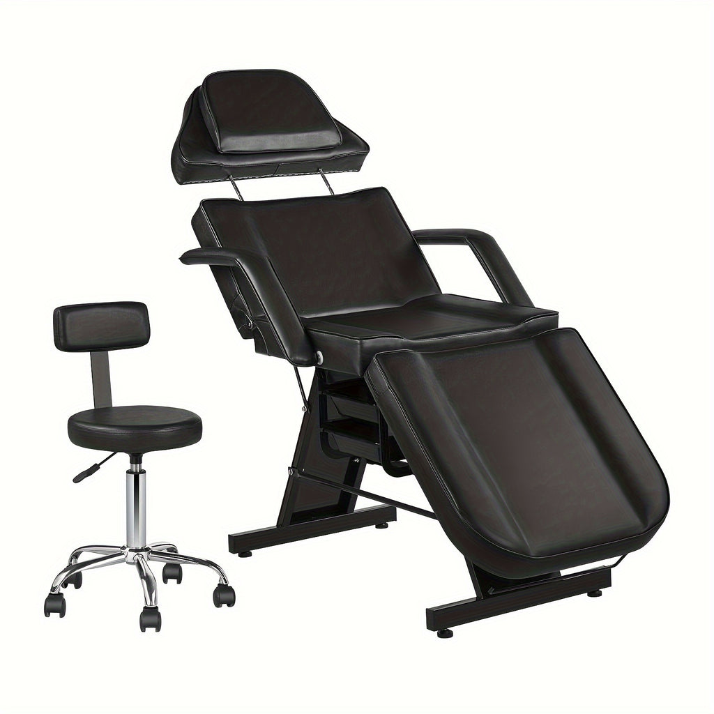 Facial Chair with Wheel Tattoo Chair for Client Beauty Chair Artist Spa Bed Removable Headrest for Client, Esthetician, Artist, Lash Bed Black