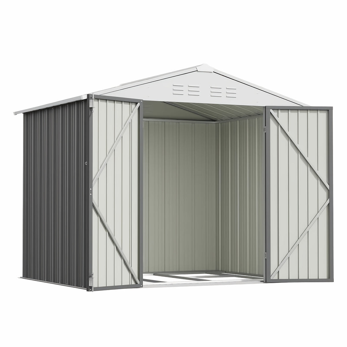 GUNJI 10 X10ft & 8 X 6ft 6 X 4ft & 5 X 3ft Storage Shed with Floor Frame, Metal Tools Shed with Design Of Lockable Doors, Utility And Tool Holder for Garden, Workshop, Backyard, Can Hold Various Tools