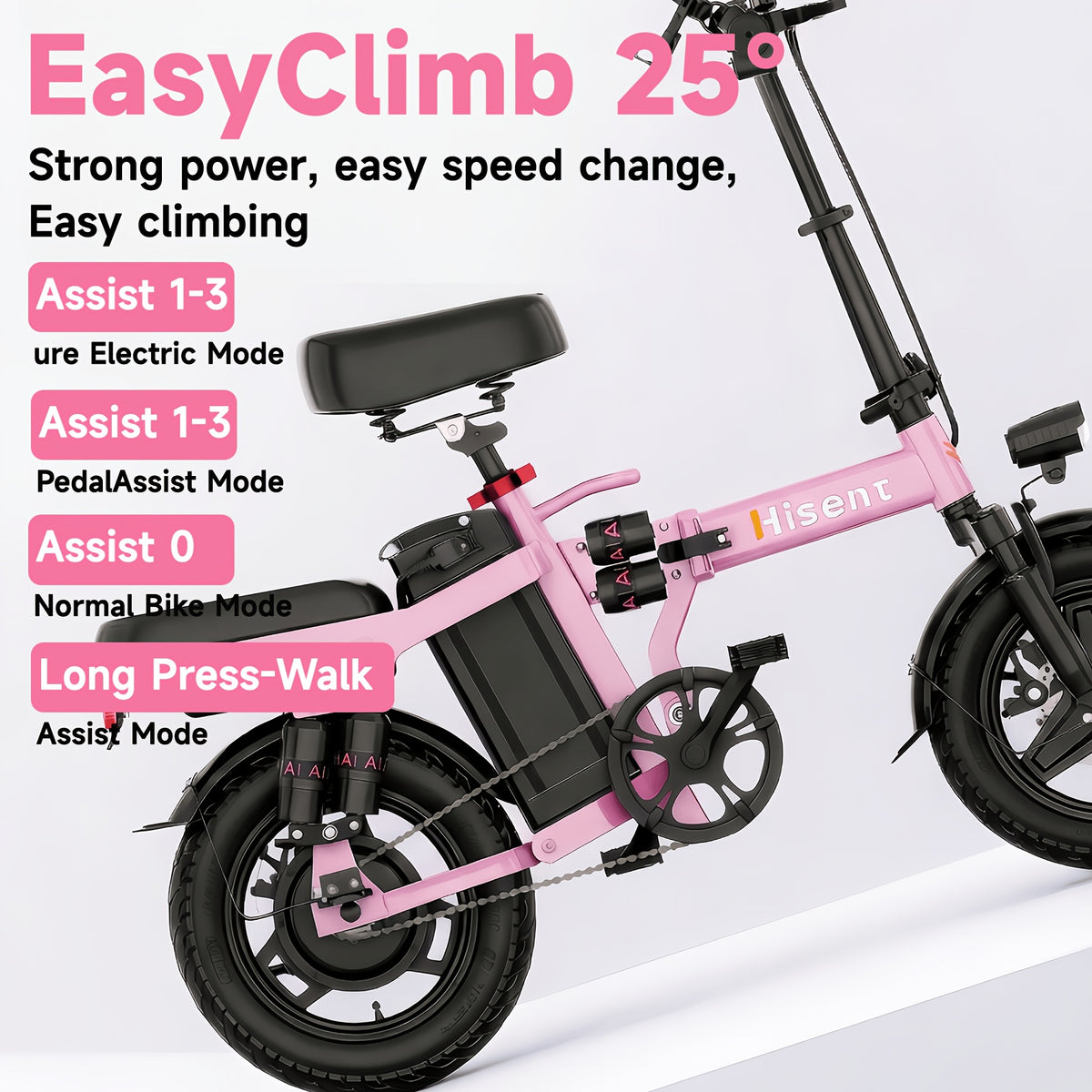 [Hisent New Upgraded Foldable Electric Bike]Rated Power: 500W, 48V 10AH-17.5AHLithium Battery, Range: 12-35 Miles (optional); Speed: 19.9 Miles Per Hour; 14-inch Tires, Available In Basic And Shock-absorbing Models; Suitable for Commuting