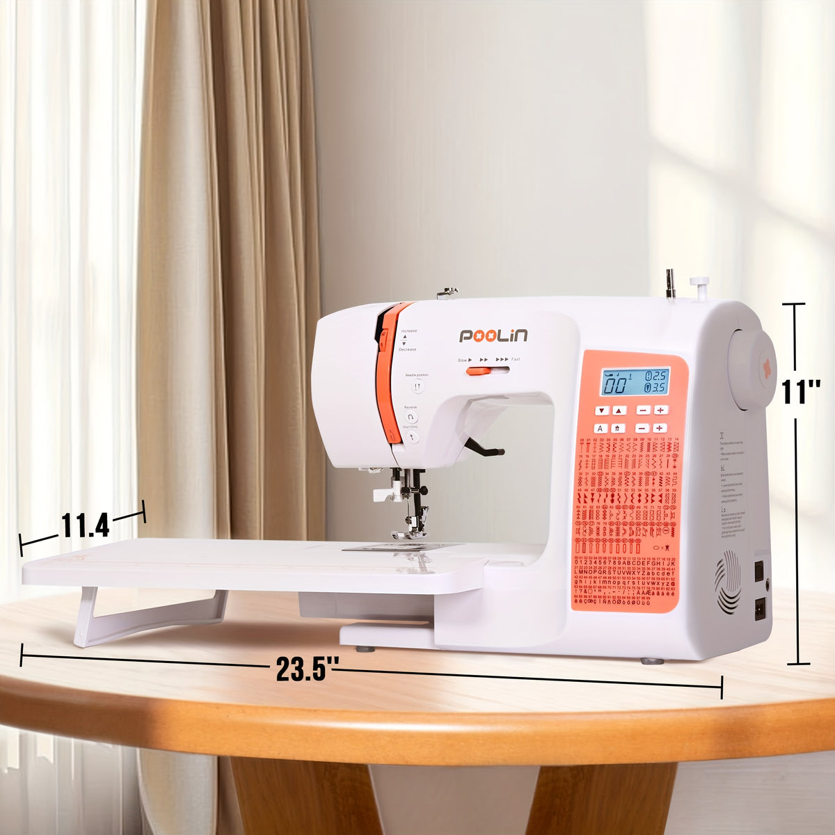 Poolin EOC02-RE Electronic Sewing Machine For Business Owner, 293 Stitches, 7 Presser Feet, Adjustable Sewing Speed, Widened Sewing Table, One-button Sewing, Come With Self Threading And Twin Needle For Wedding, Mother'S Day, Women