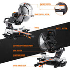 12" Blade 15Amp Sliding Compound Miter Saw with Aluminum Alloy Guard, 3800 RPM, Double-Bevel 45° And Dual Miter 45°, Max 13.2" X 4.1" Cutting Capacity, Dado Slot, 9 Positive Stops, Ideal for Woodworking Projects