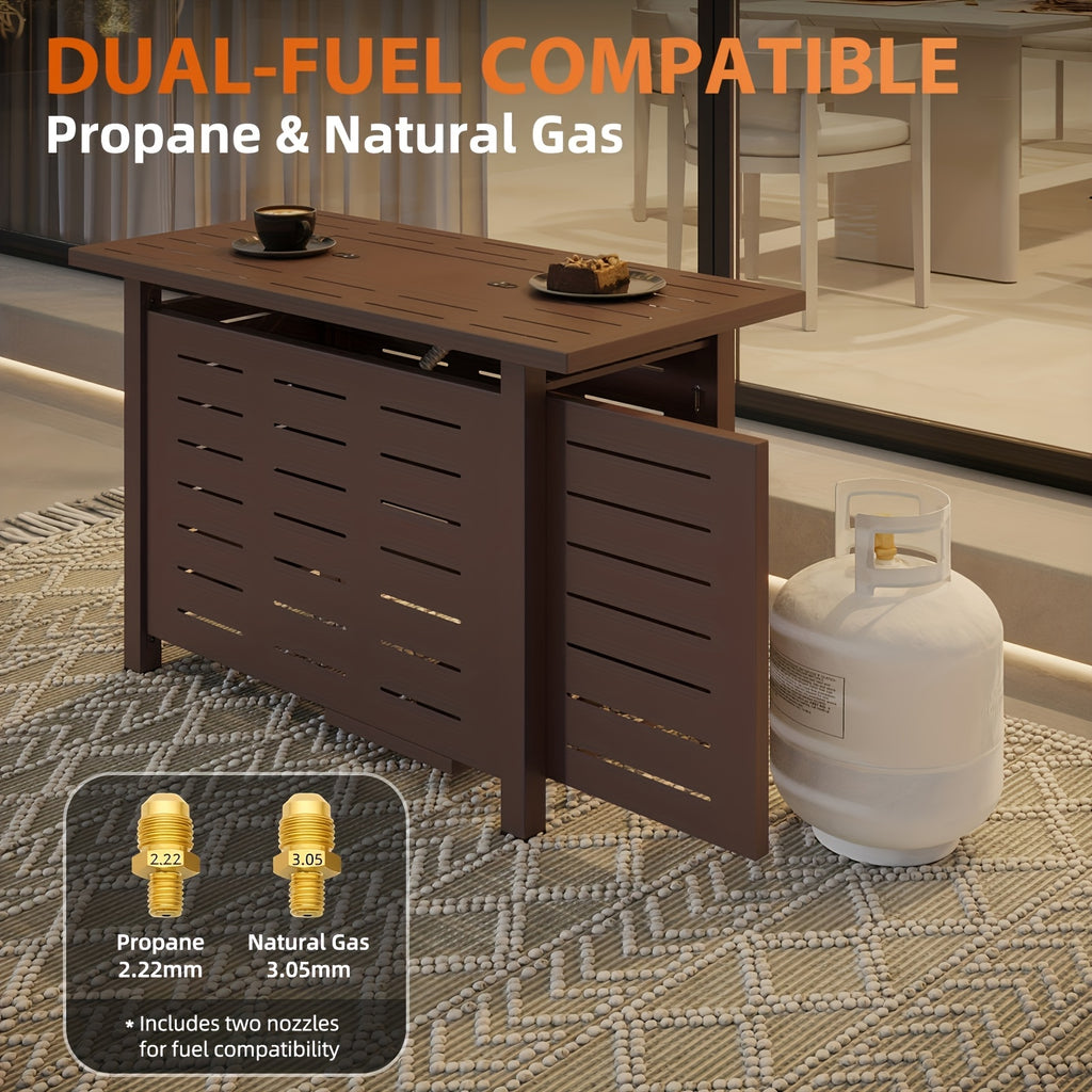 Nordivale 40"/44'' 50, 000 BTU Propane Fire Pit Outdoor - Rectangular Steel Gas Fire Table with Lid | Waterproof Cover Metal Black Firepit for Patio, Backyard, Deck (40", 44'', Black/Brown)